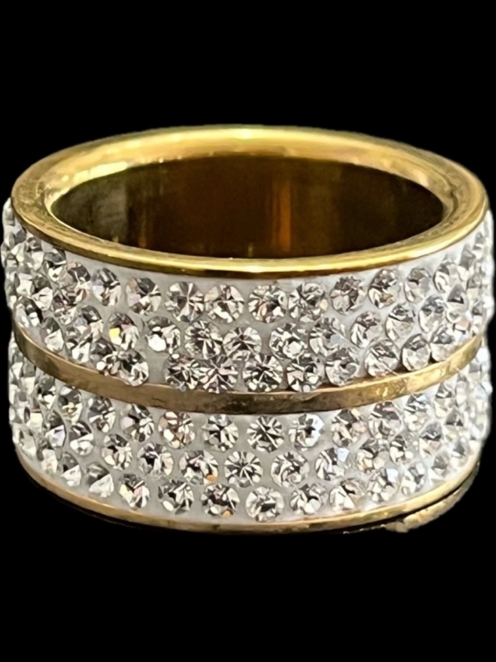 Pave Set Crystal cz Eternity statement Stainless Steel Ring silver wedding Gold